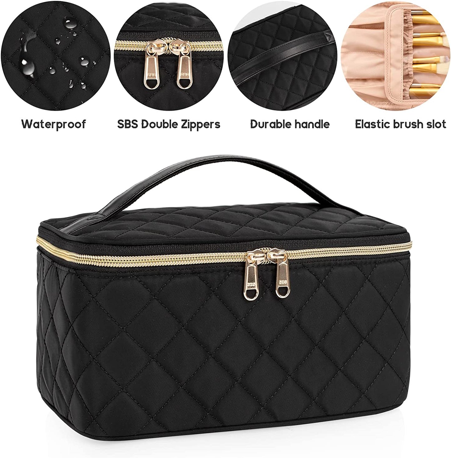 Relavel Rhombus, Reise-Make-up-Kosmetikkoffer mit großem Fassungsvermögen, Schwarz