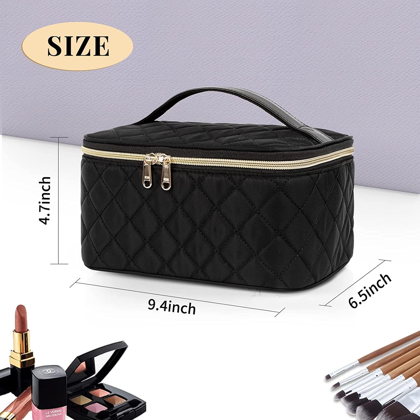 Relavel Rhombus, Reise-Make-up-Kosmetikkoffer mit großem Fassungsvermögen, Schwarz