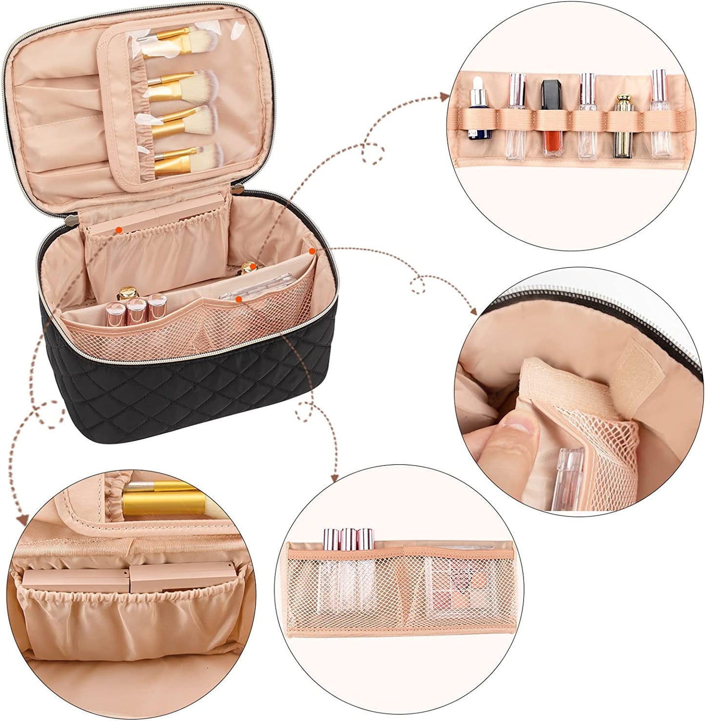 Relavel Rhombus, Reise-Make-up-Kosmetikkoffer mit großem Fassungsvermögen, Schwarz