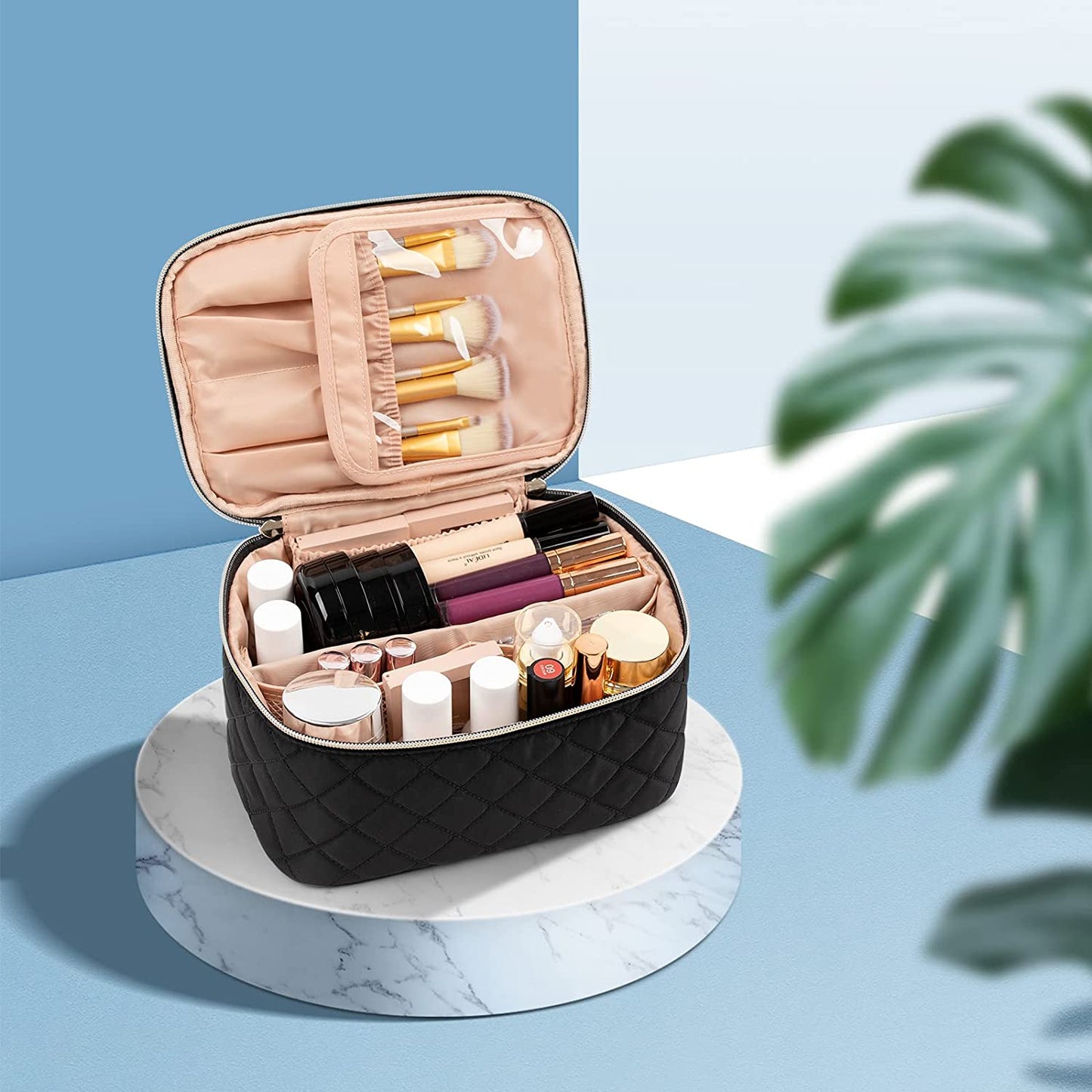 Relavel Rhombus, Reise-Make-up-Kosmetikkoffer mit großem Fassungsvermögen, Schwarz
