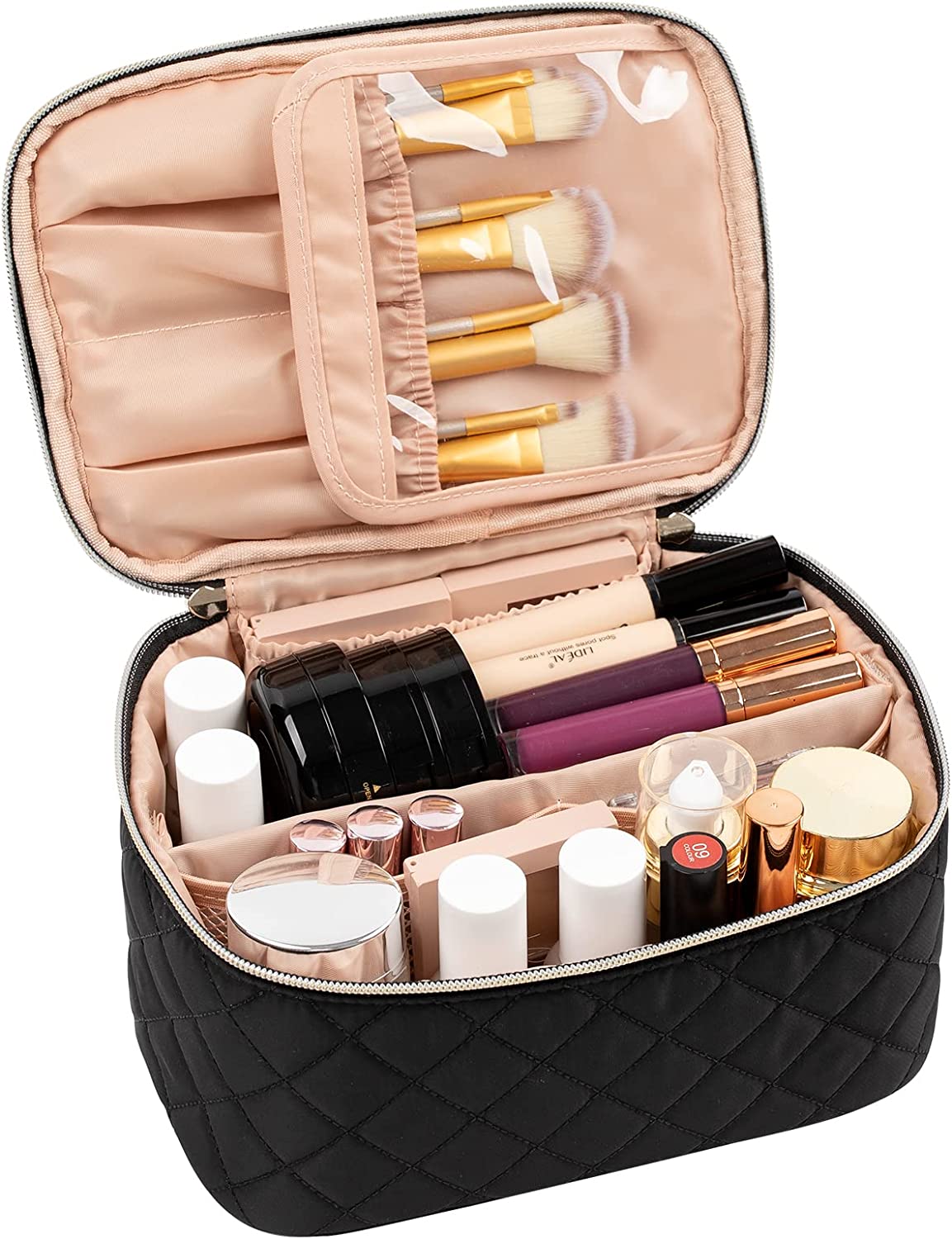 Relavel Rhombus, Reise-Make-up-Kosmetikkoffer mit großem Fassungsvermögen, Schwarz