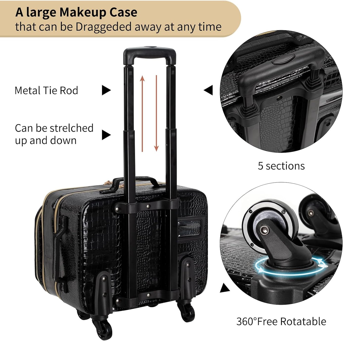 Extragroßer 3-lagiger Make-up-Koffer auf Rollen mit 3 Reisetaschen