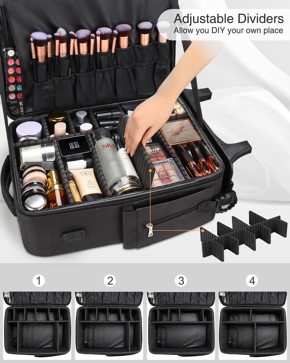 Rollbarer, extragroßer Make-up-Rucksack für Friseure mit Wärmeisolationsschicht und verstellbaren Trennwänden