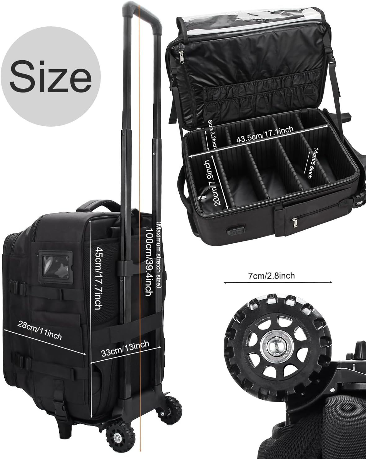 Rollbarer, extragroßer Make-up-Rucksack für Friseure mit Wärmeisolationsschicht und verstellbaren Trennwänden