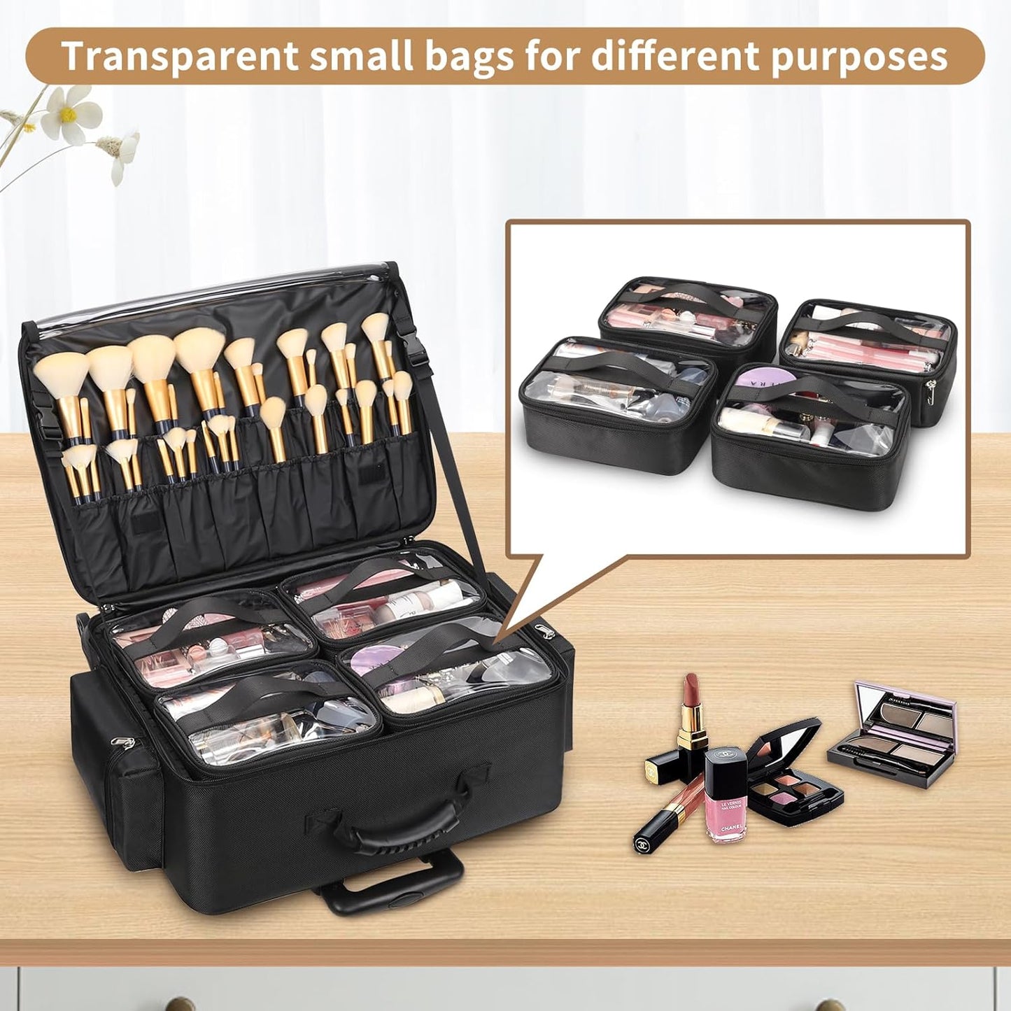 Extragroßer Make-up-Rollkoffer mit 4 Rollen