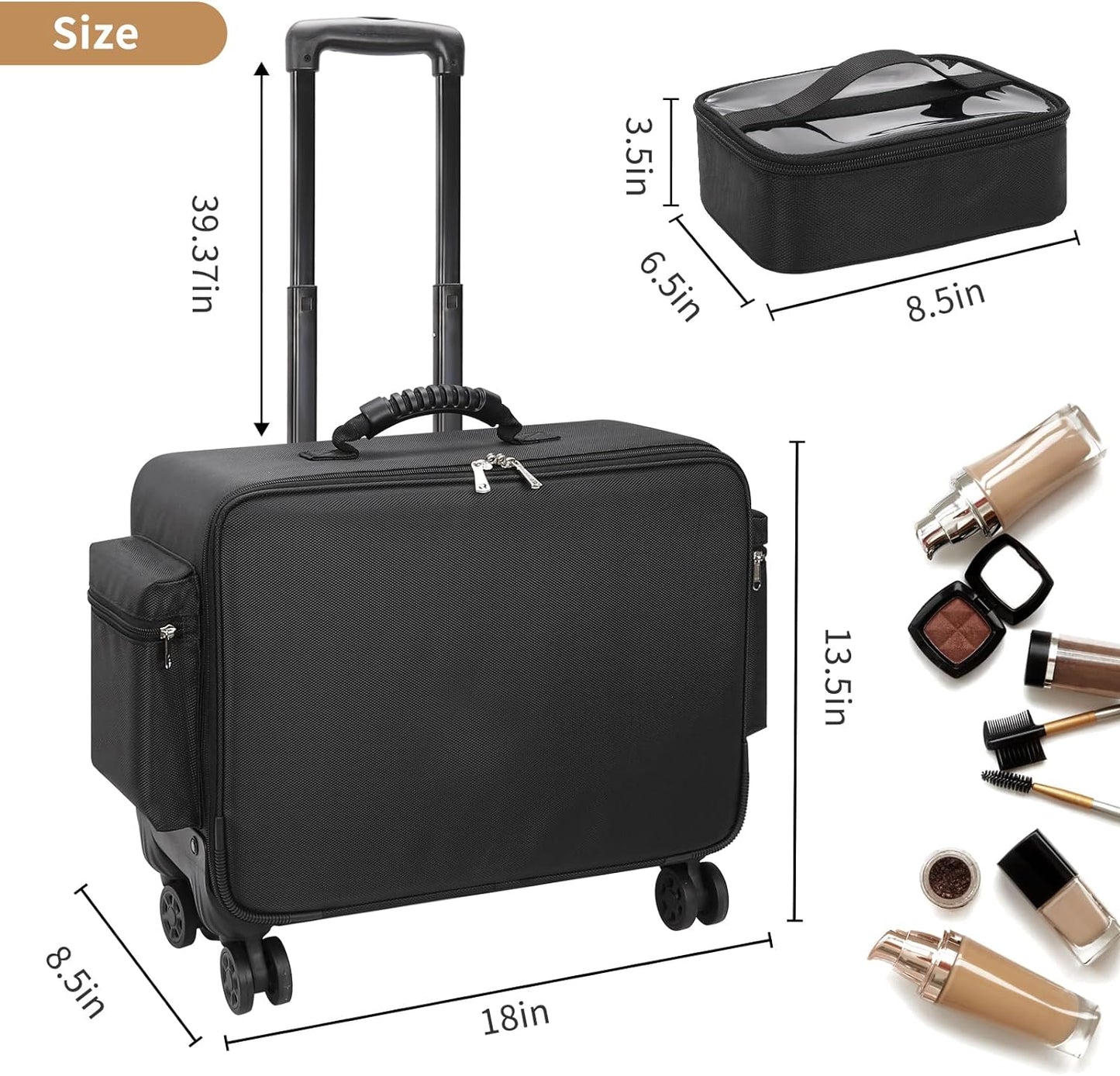 Extragroßer Make-up-Rollkoffer mit 4 Rollen