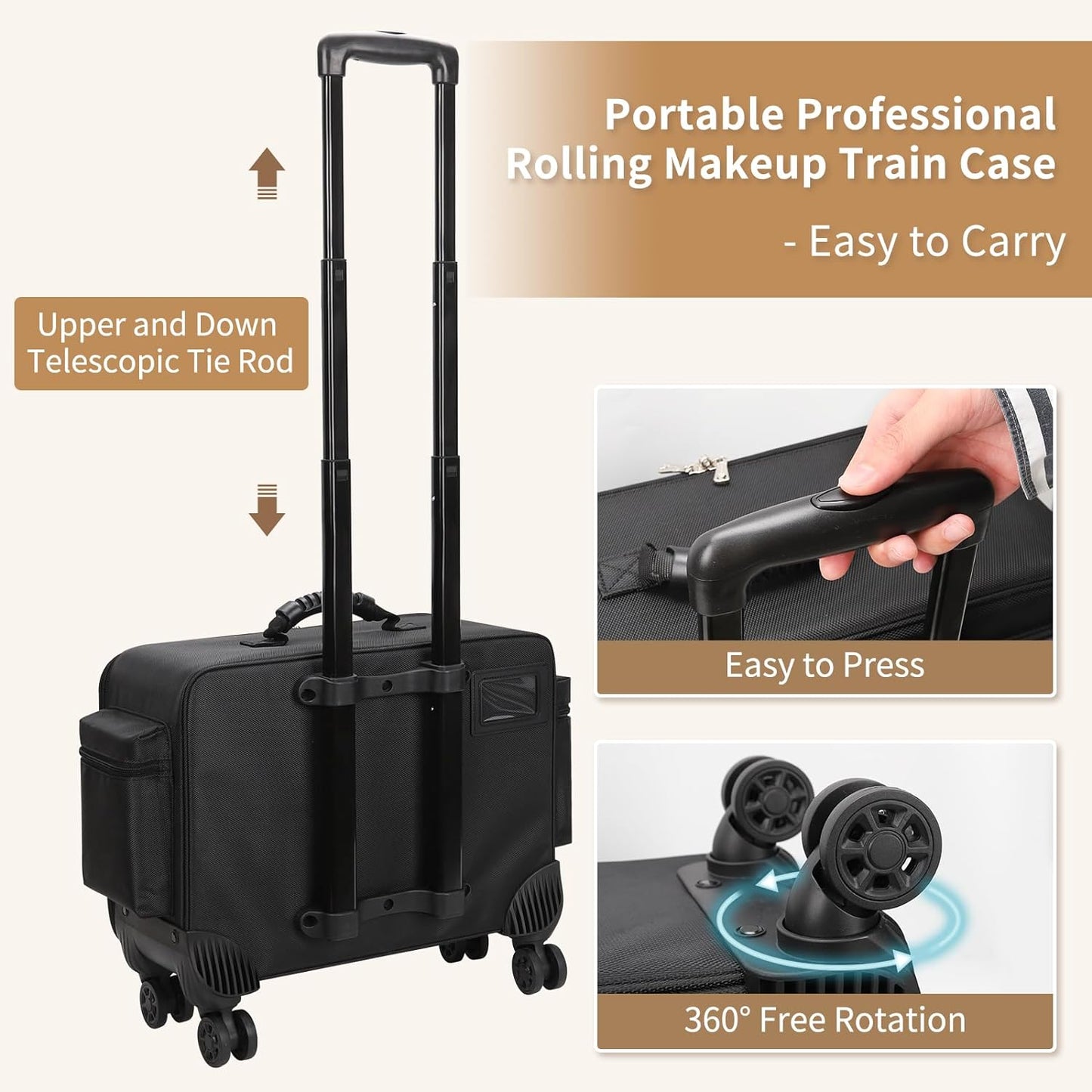 Extragroßer Make-up-Rollkoffer mit 4 Rollen