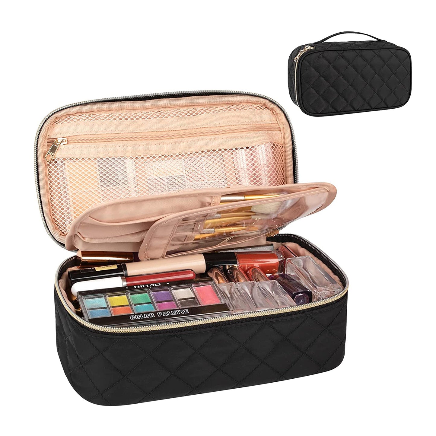 Kleine schwarze Rhombus Reise-Make-up-Tasche