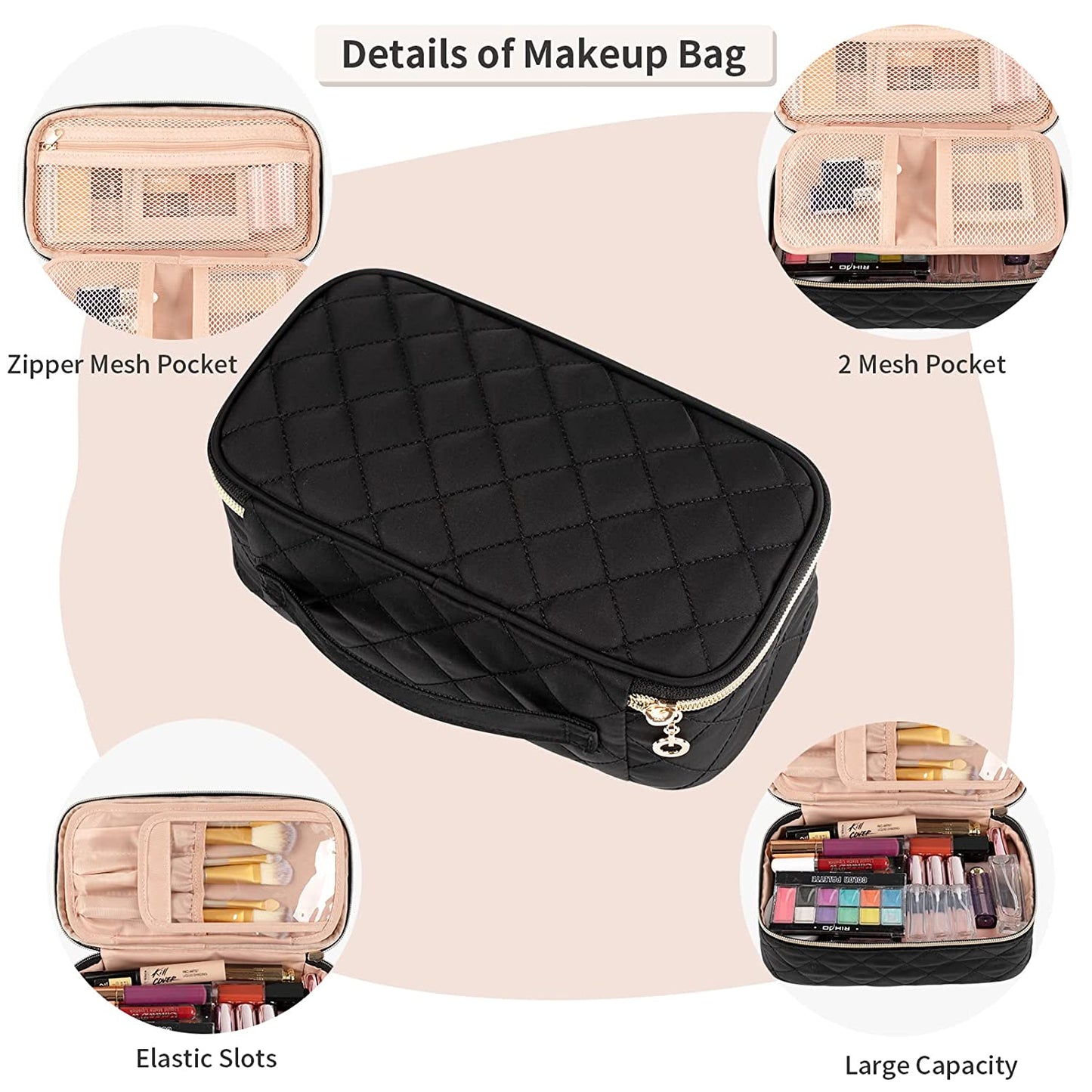 Kleine schwarze Rhombus Reise-Make-up-Tasche