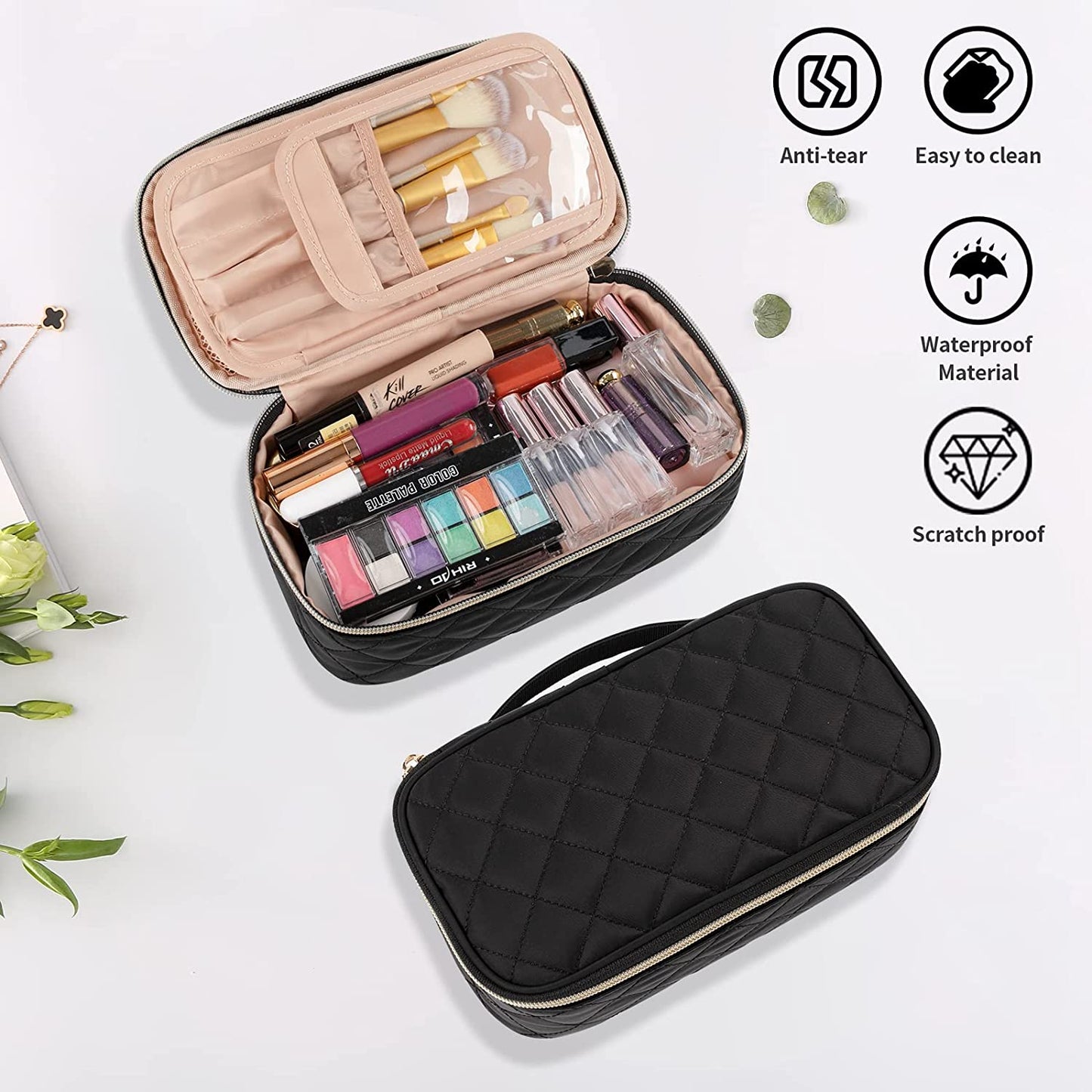 Kleine schwarze Rhombus Reise-Make-up-Tasche