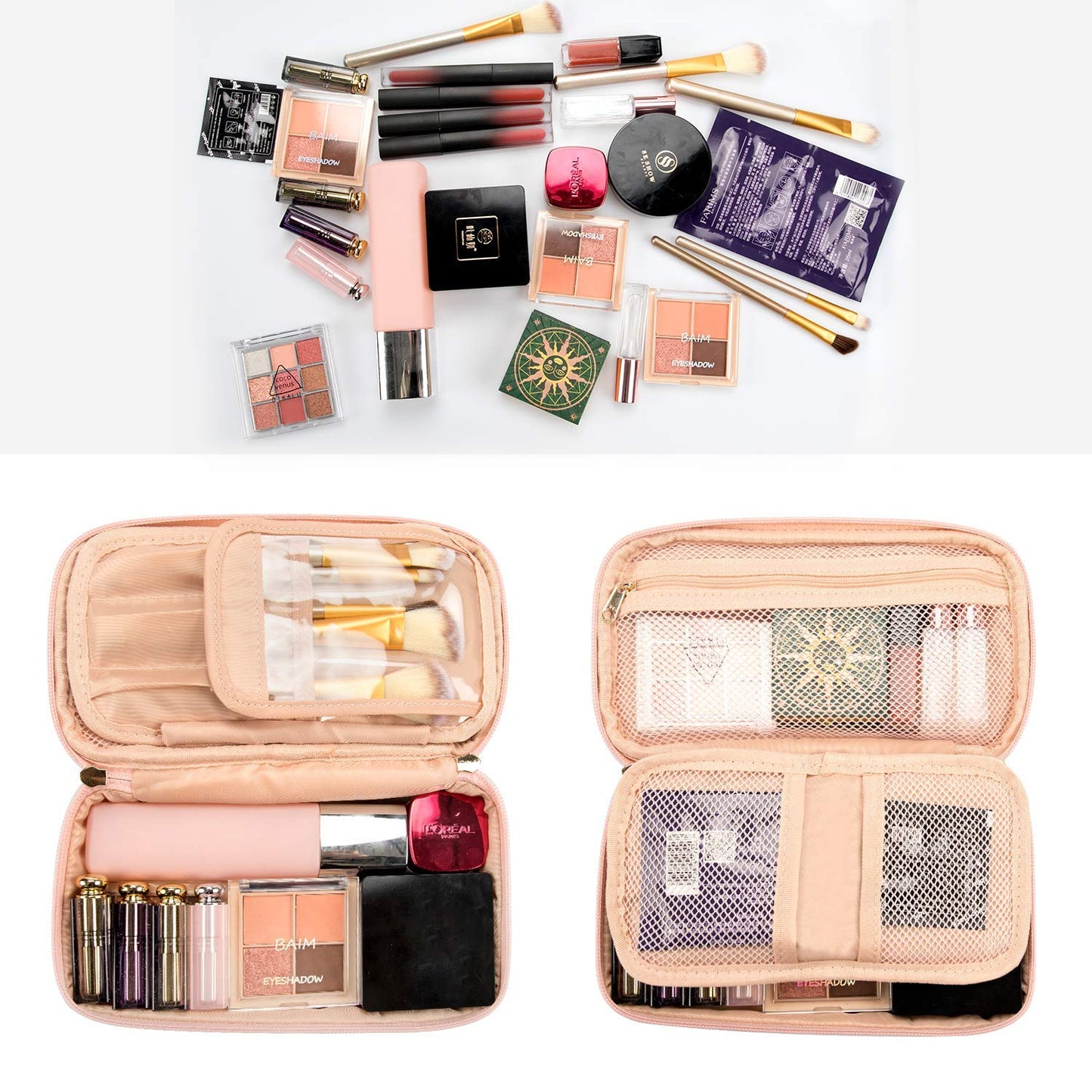 Kleine, rosafarbene, tragbare Reise-Make-up-Tasche