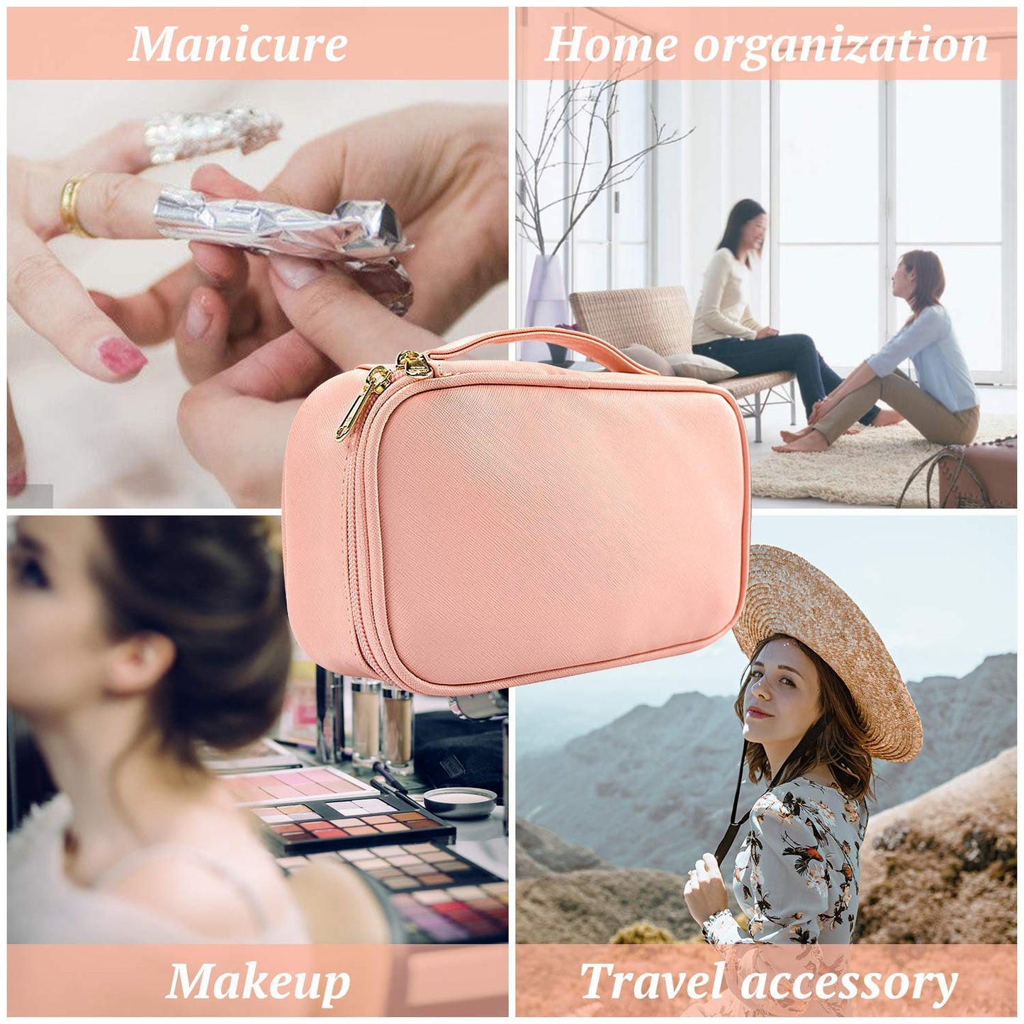 Kleine, rosafarbene, tragbare Reise-Make-up-Tasche