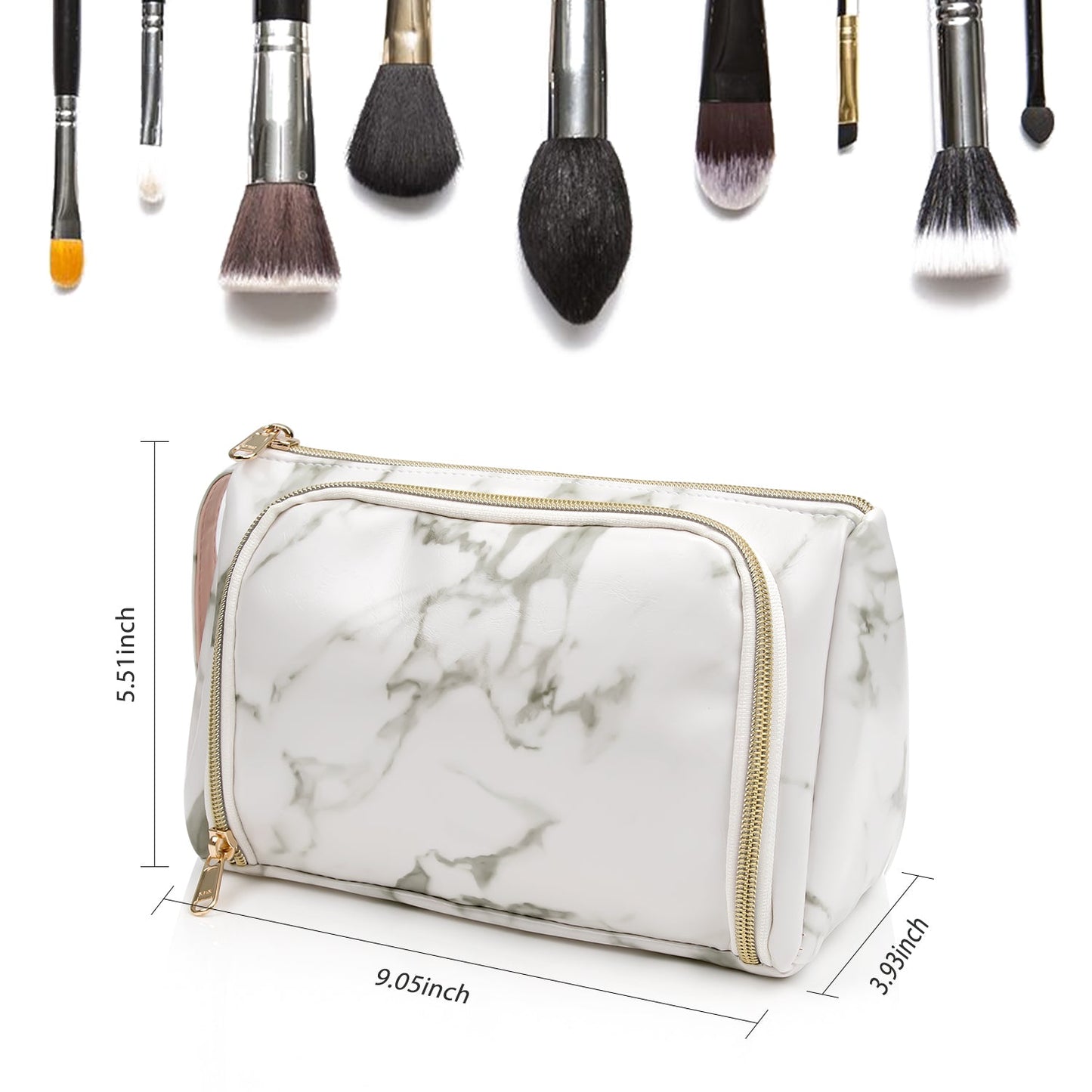 Kleine Make-up-Tasche, Make-up-Beutel, Reise-Kosmetik-Organizer für Frauen und Mädchen (Oxford-Stoff, Marmorweiß)