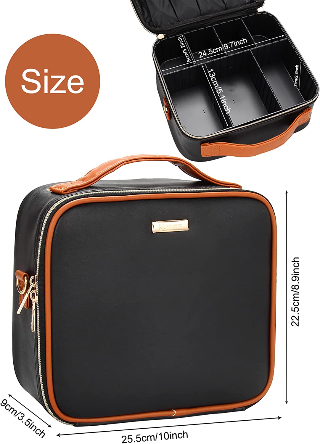 Relavel Reise-Make-up-Tasche mit waschbaren, verstellbaren Trennwänden aus Kunststoff, Schwarz