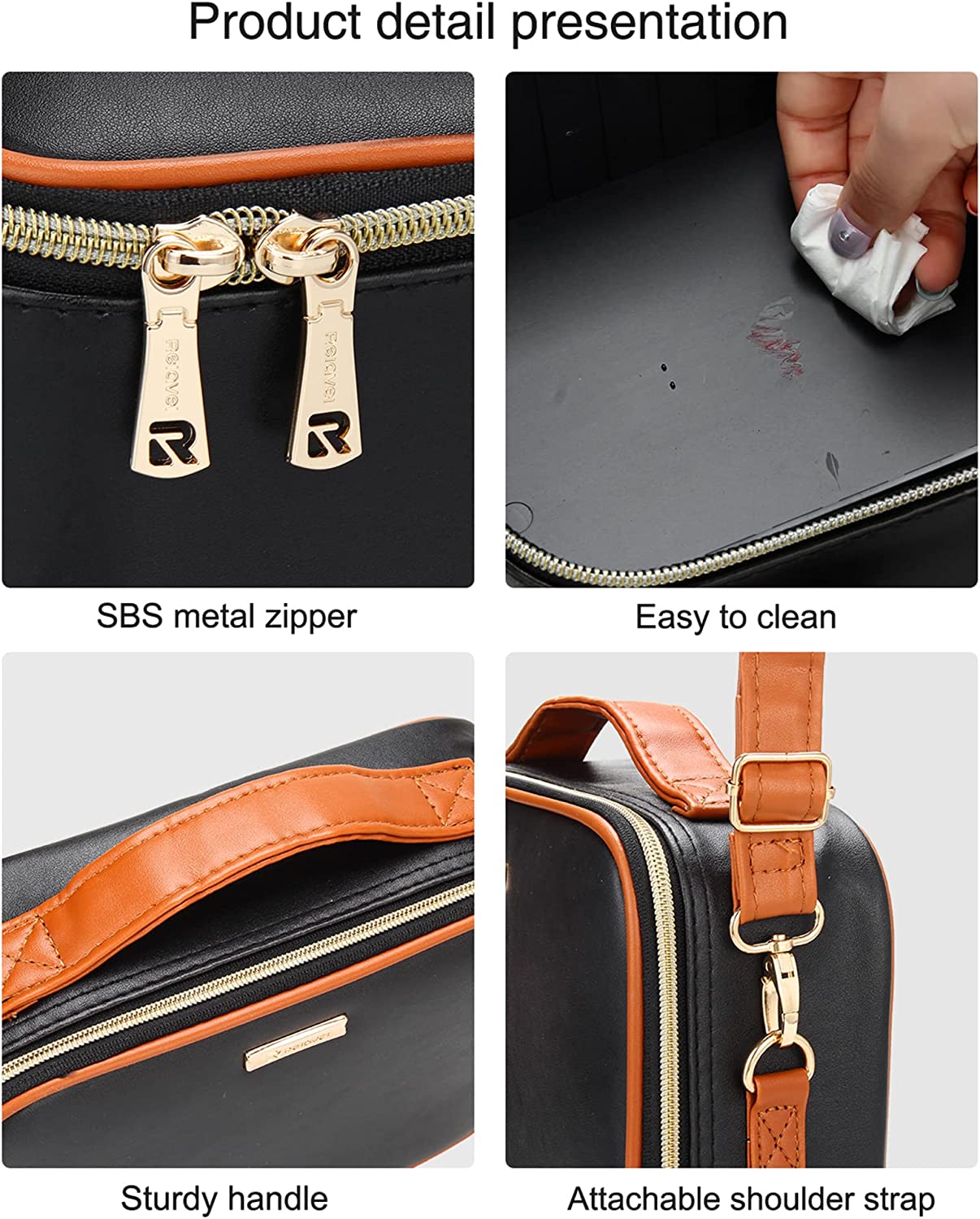 Relavel Reise-Make-up-Tasche mit waschbaren, verstellbaren Trennwänden aus Kunststoff, Schwarz