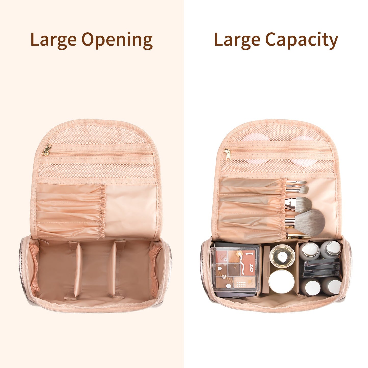 Reise-Make-up-Tasche, ätherische Kosmetiktasche für Frauen, tragbare Make-up-Organizer-Tasche, Kulturbeutel aus PU-Leder, wasserdicht (Roségold)