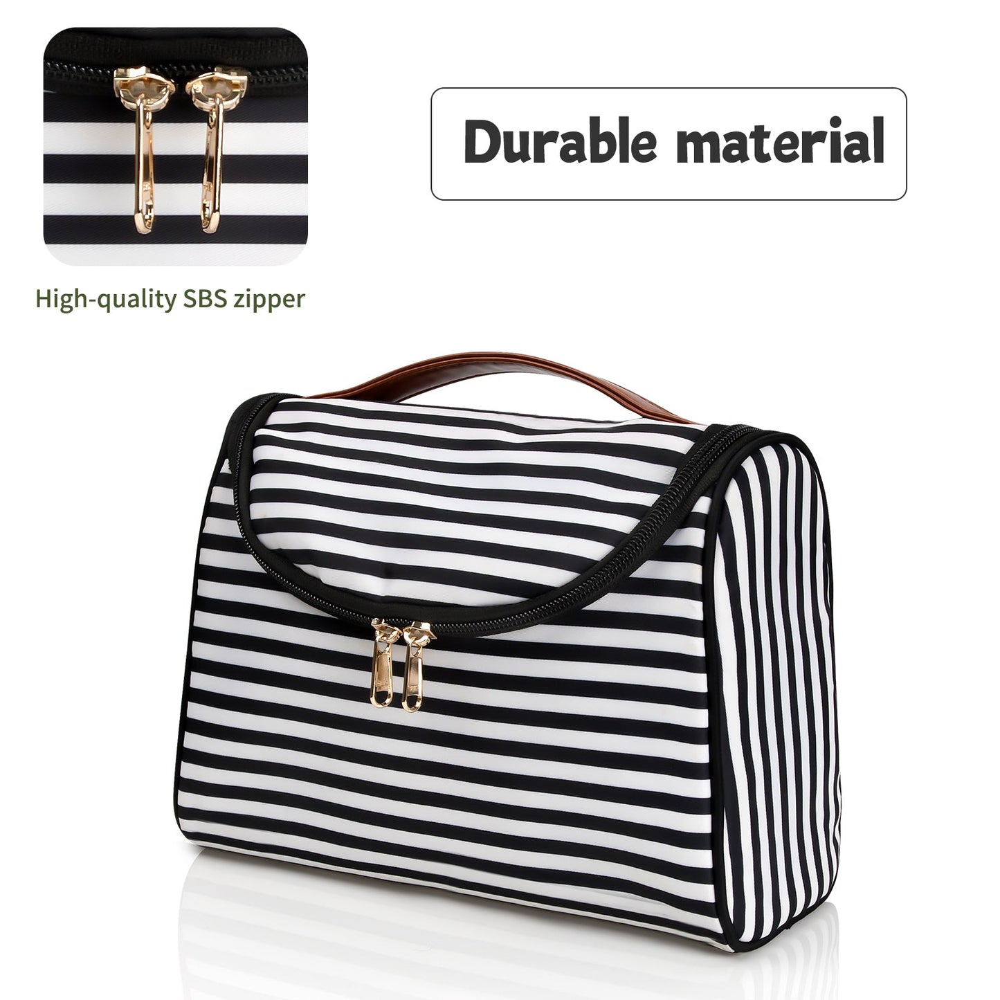 Reise-Make-up-Tasche, ätherische Kosmetiktasche für Frauen, tragbare Make-up-Organizer-Tasche, Upgrade-Kulturtasche aus Nylon für Frauen, wasserdicht (schwarz gestreift)