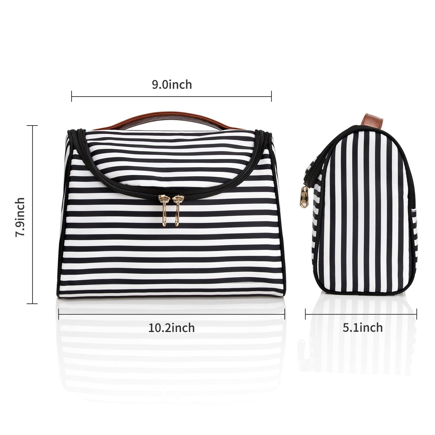 Reise-Make-up-Tasche, ätherische Kosmetiktasche für Frauen, tragbare Make-up-Organizer-Tasche, Upgrade-Kulturtasche aus Nylon für Frauen, wasserdicht (schwarz gestreift)