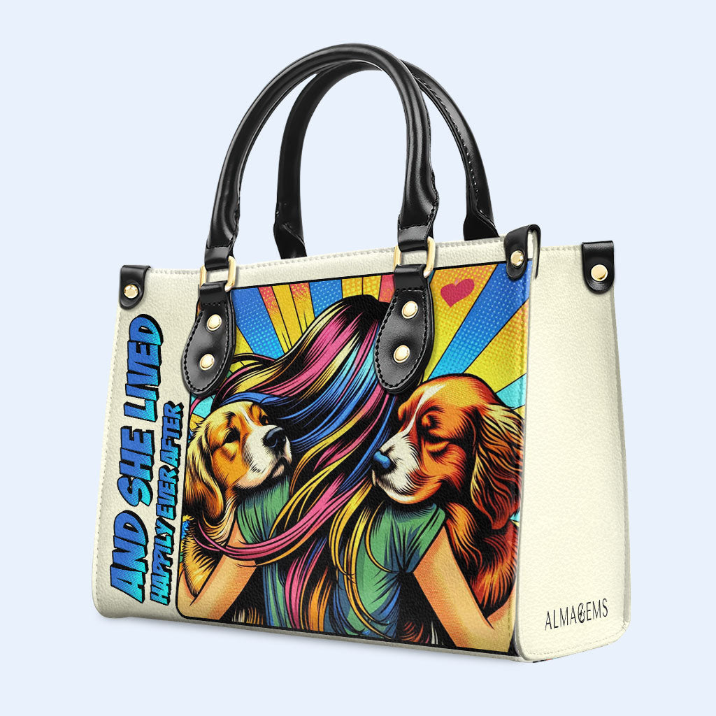 Und sie lebte glücklich bis an ihr Lebensende - Personalisierte Lederhandtasche für Hundeliebhaber - LL05