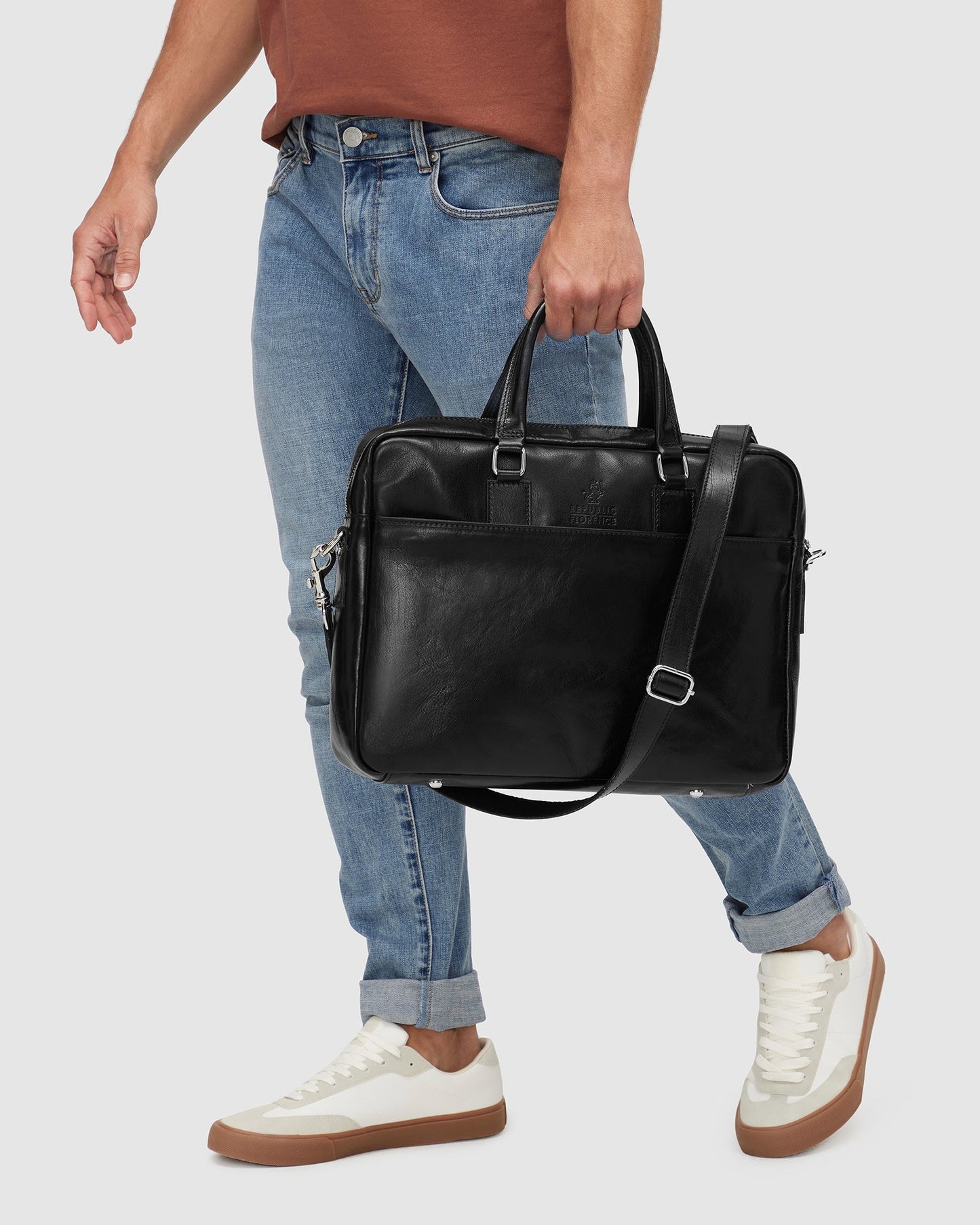 Tokyo Black - Schlanke Laptop-Aktentasche aus Leder