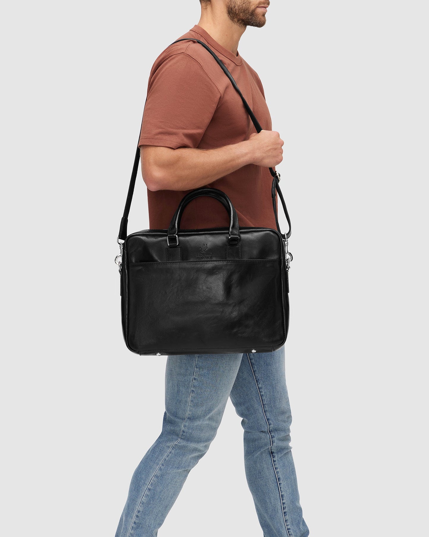Tokyo Black - Schlanke Laptop-Aktentasche aus Leder