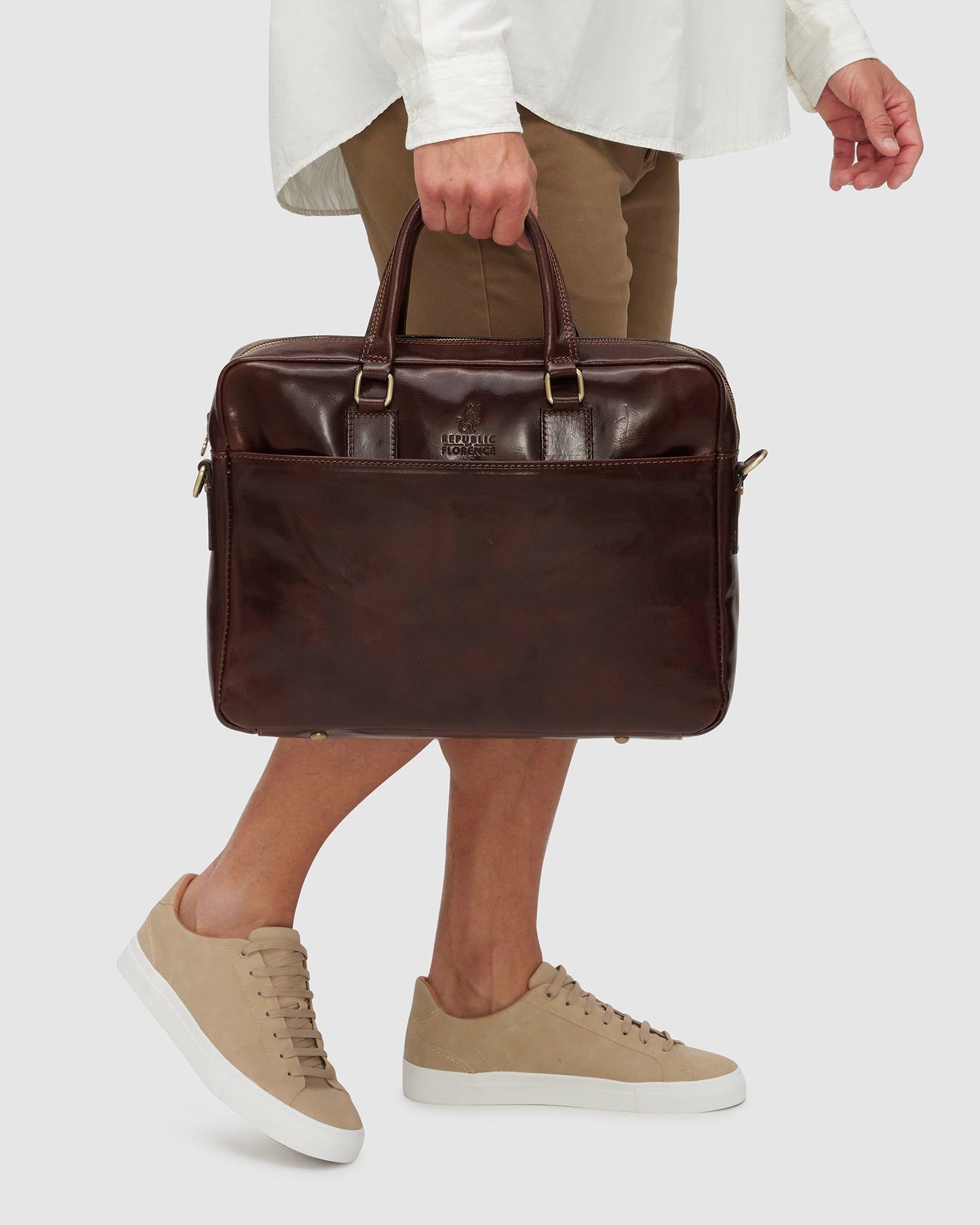 Tokyo Brown - Schlanke Laptop-Aktentasche aus Leder