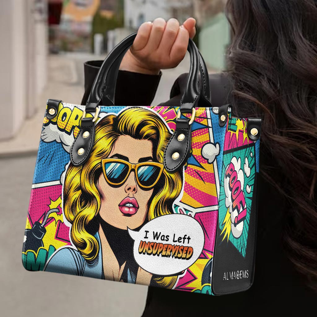Ich wurde unbeaufsichtigt gelassen - Personalisierte Lederhandtasche - UNSUP04