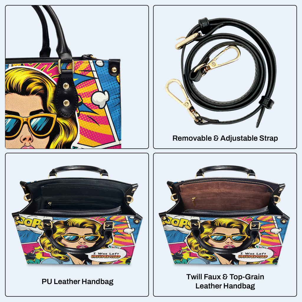 Ich wurde unbeaufsichtigt gelassen - Personalisierte Lederhandtasche - UNSUP04
