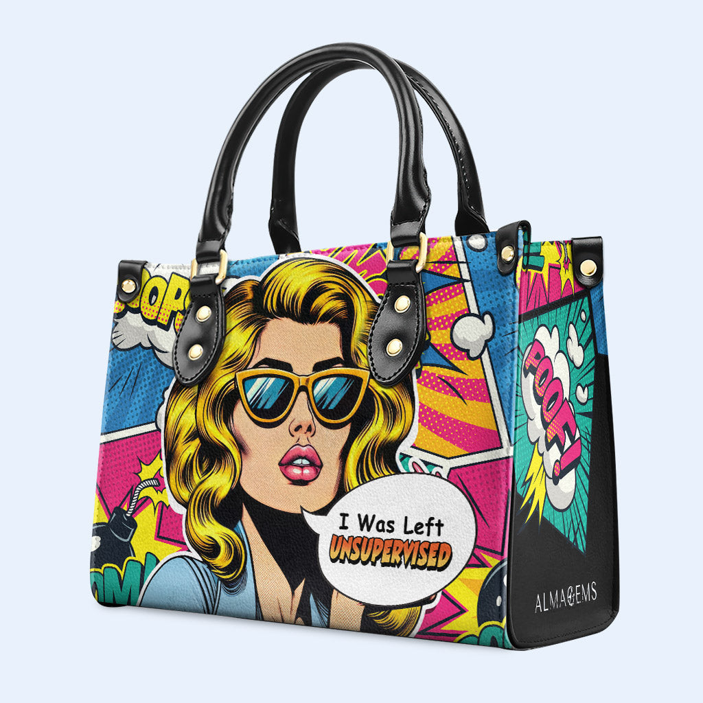 Ich wurde unbeaufsichtigt gelassen - Personalisierte Lederhandtasche - UNSUP04