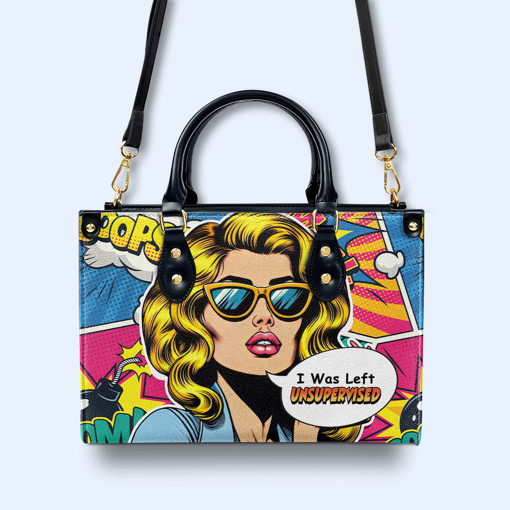 Ich wurde unbeaufsichtigt gelassen - Personalisierte Lederhandtasche - UNSUP04