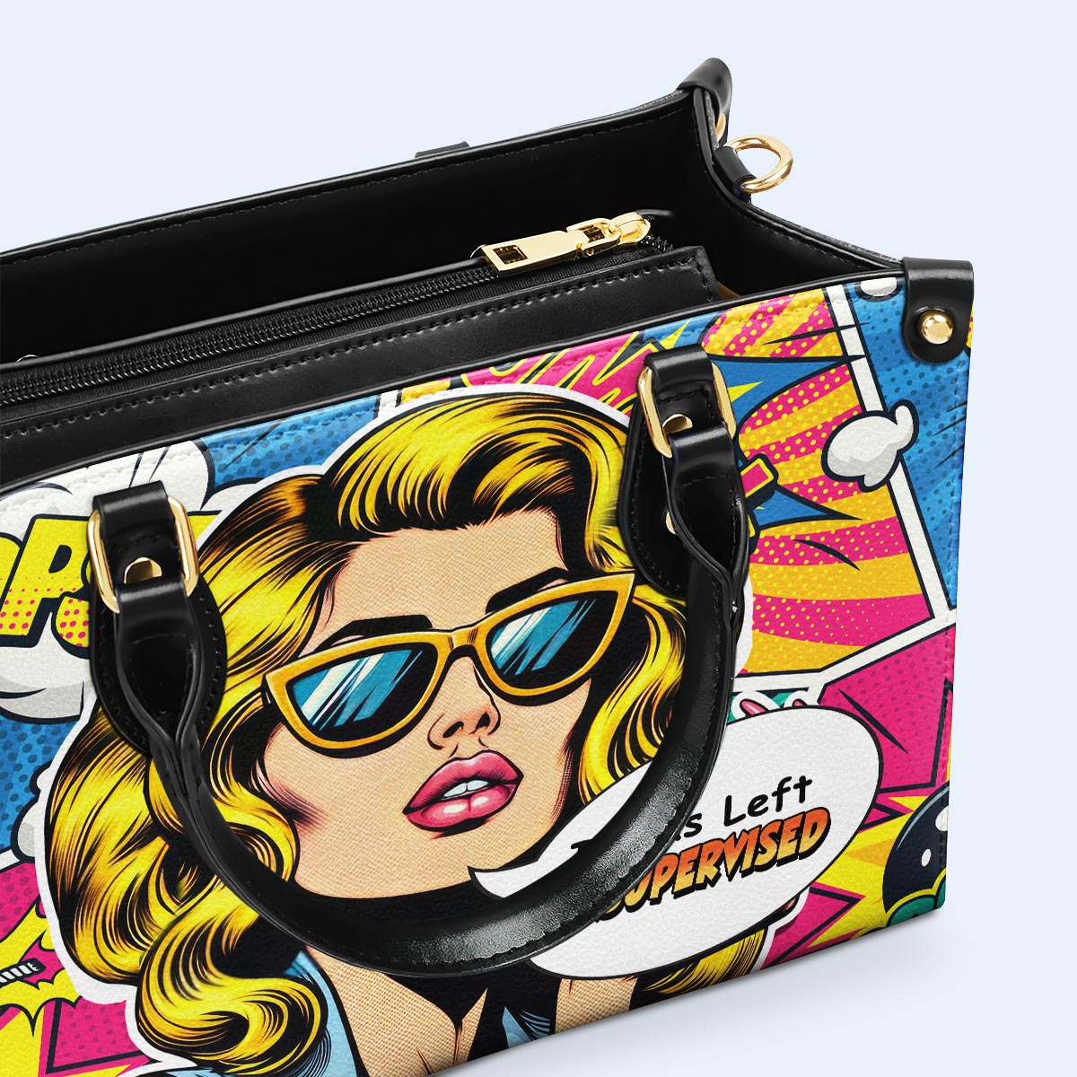 Ich wurde unbeaufsichtigt gelassen - Personalisierte Lederhandtasche - UNSUP04