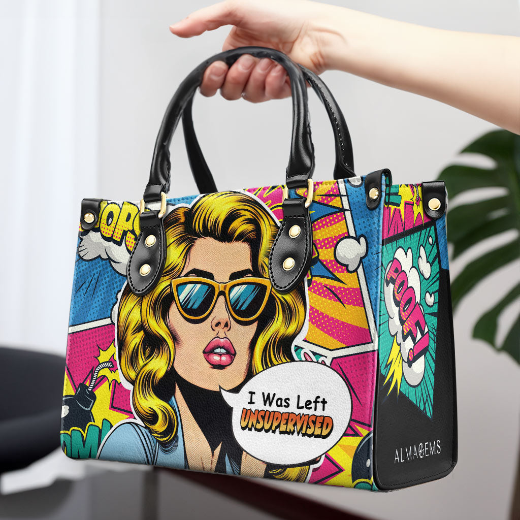 Ich wurde unbeaufsichtigt gelassen - Personalisierte Lederhandtasche - UNSUP04