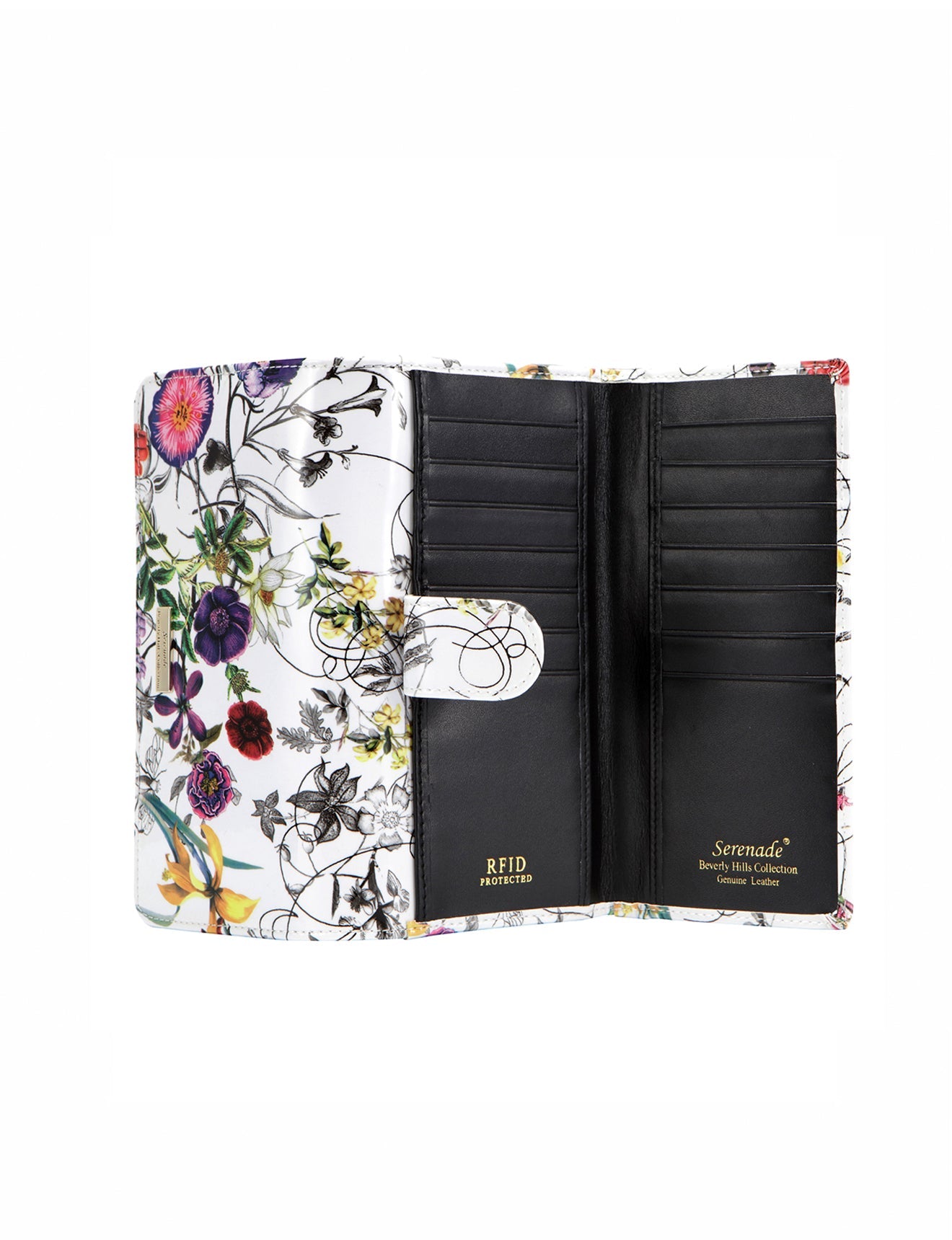 Große Lederbrieftasche Botanics mit RFID-Schutz – goldenes Beschlagdetail