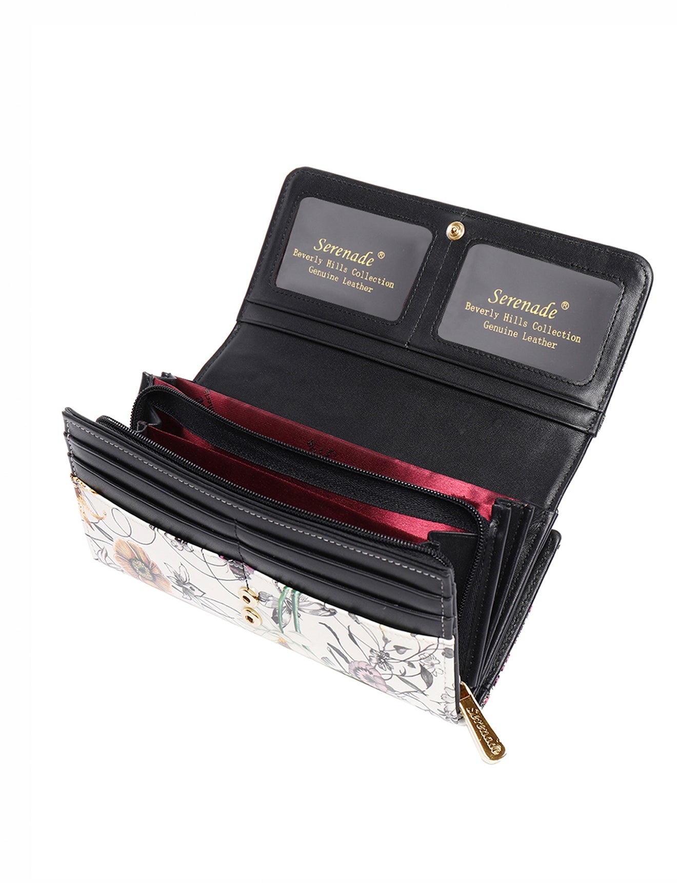 Große Lederbrieftasche Botanics mit RFID-Schutz – goldenes Beschlagdetail