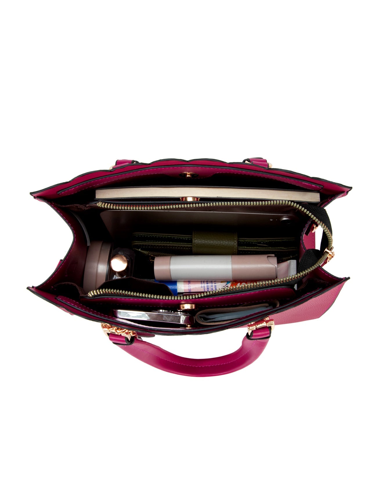 ADELAIDE VEGANE TASCHE MIT DREI FÄCHERN - MAGENTA