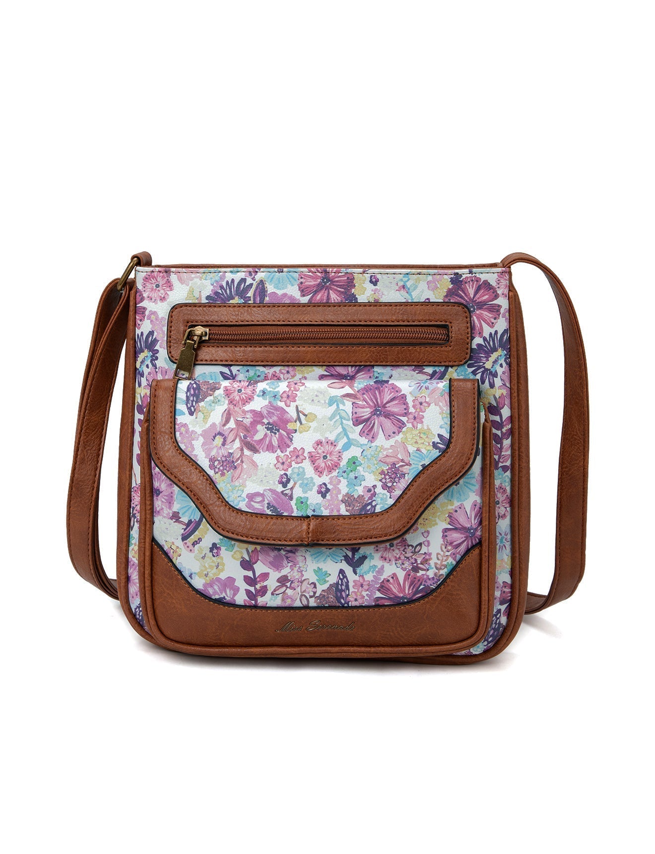 DIANA VEGAN FLORAL XBODY BAG - WEISS BLUMEN/TAN - XB-2305-WHT-SALE