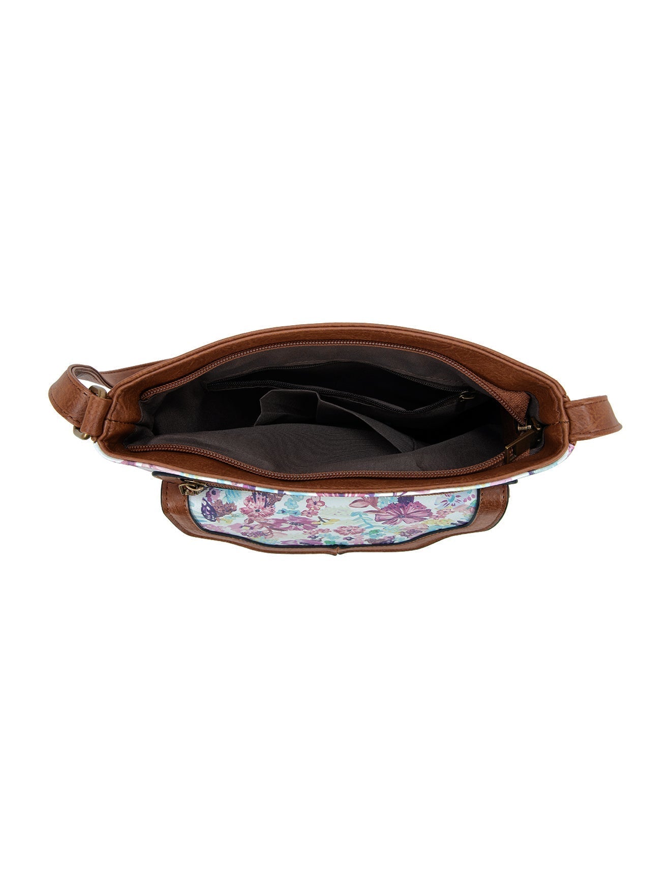 DIANA VEGAN FLORAL XBODY BAG - WEISS BLUMEN/TAN - XB-2305-WHT-SALE
