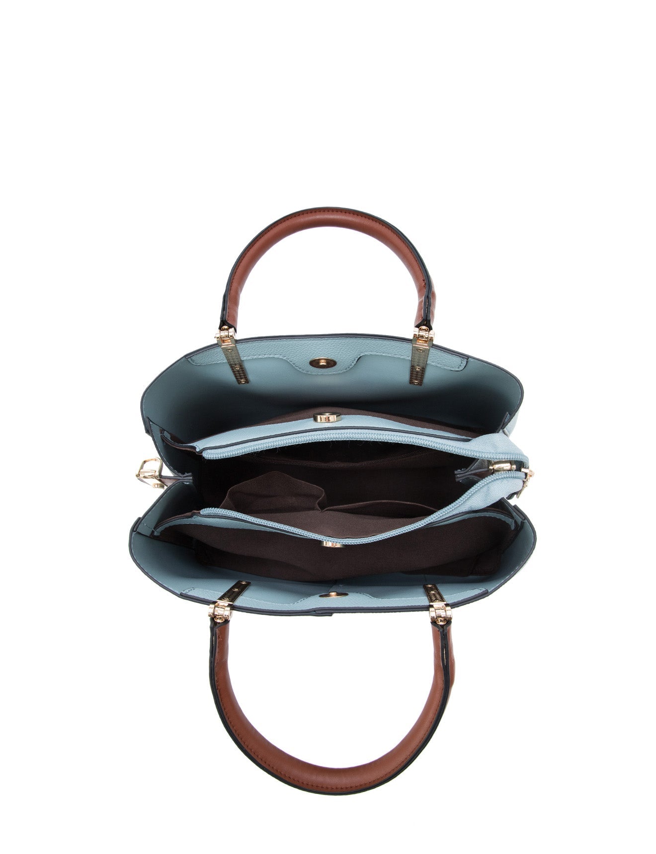 CHARLIE VEGANE TASCHE MIT DREI FÄCHERN - XB-2323-BLU/BRN