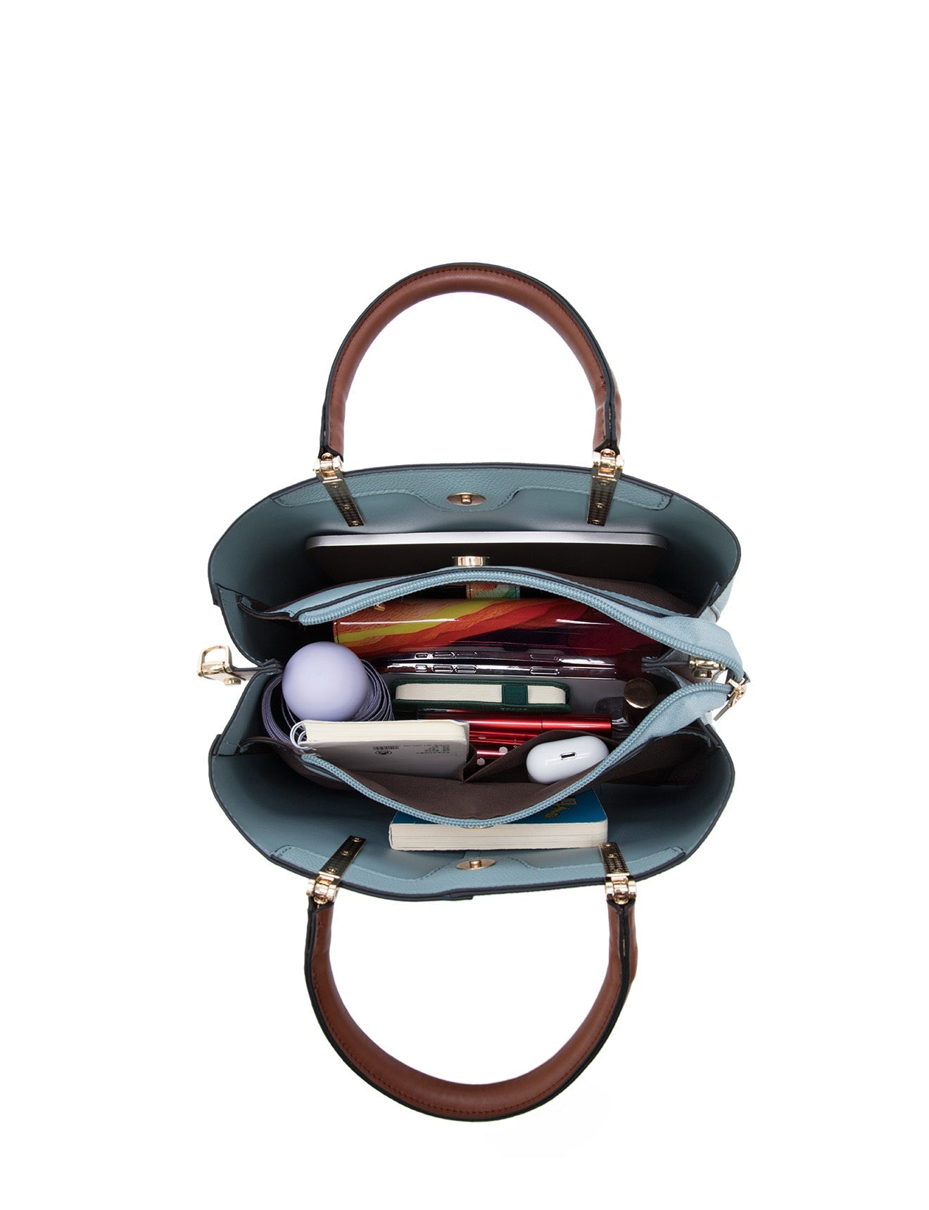 CHARLIE VEGANE TASCHE MIT DREI FÄCHERN - XB-2323-BLU/BRN