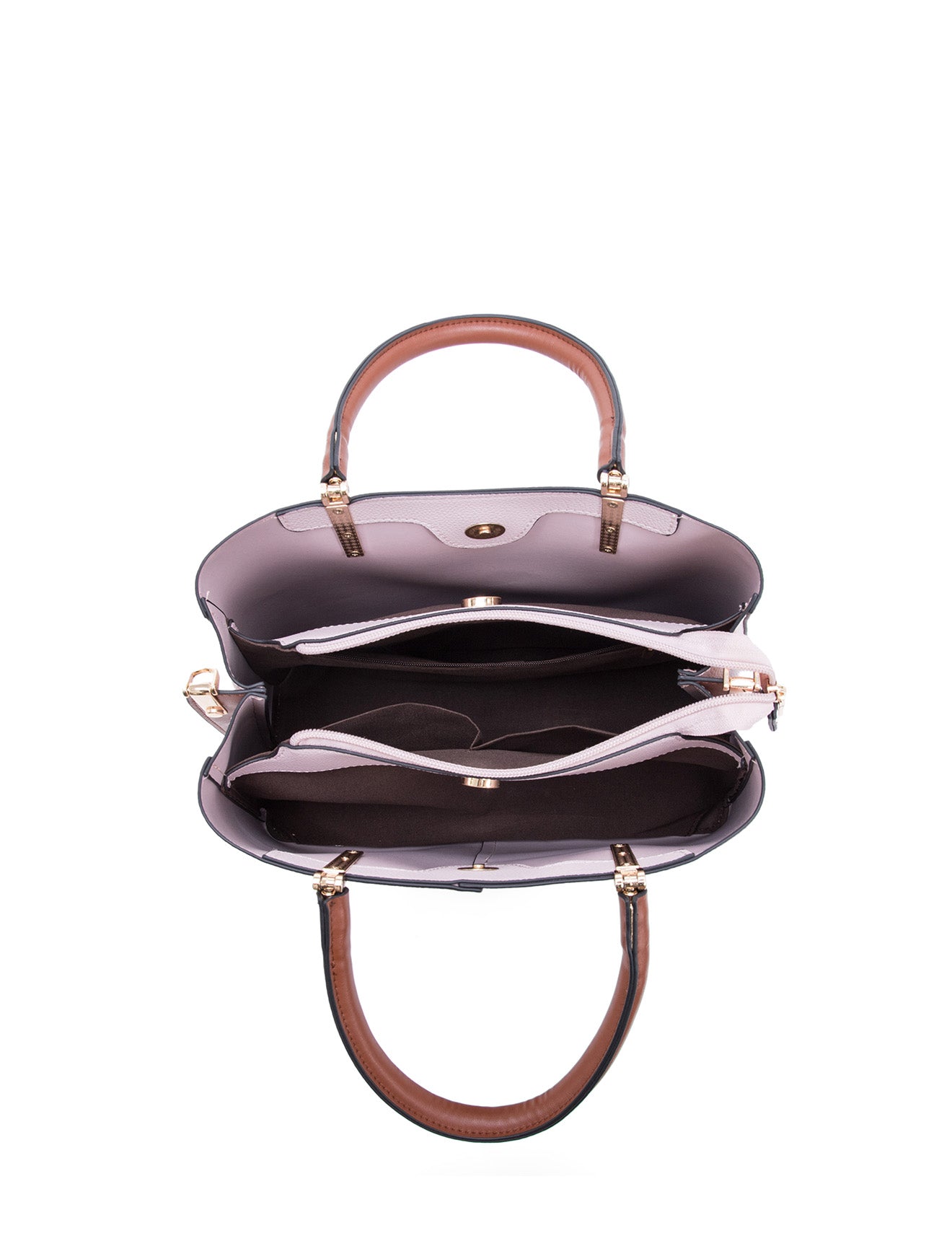 CHARLIE VEGANE TASCHE MIT DREI FÄCHERN - XB-2323-PNK/BRN