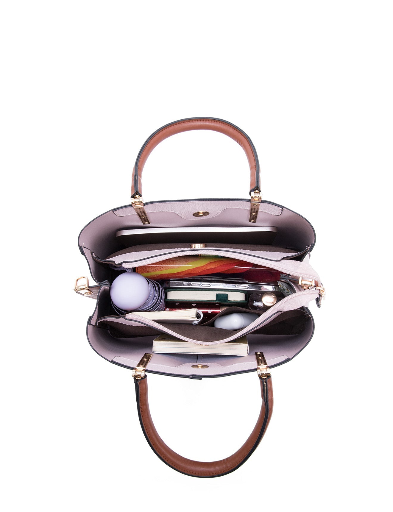 CHARLIE VEGANE TASCHE MIT DREI FÄCHERN - XB-2323-PNK/BRN
