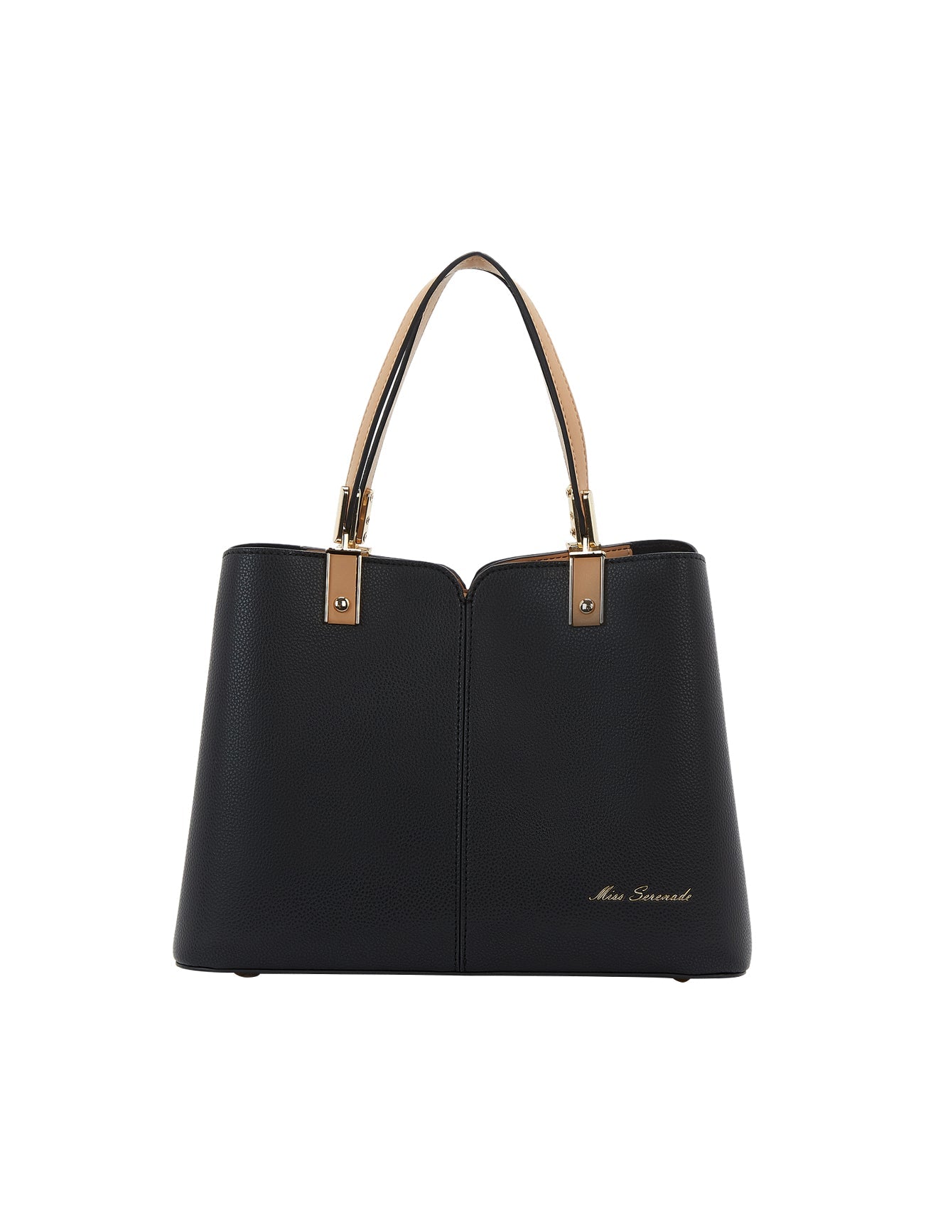 CHANTAL VEGANE TASCHE MIT DREI FÄCHERN - SCHWARZ/KAMEL