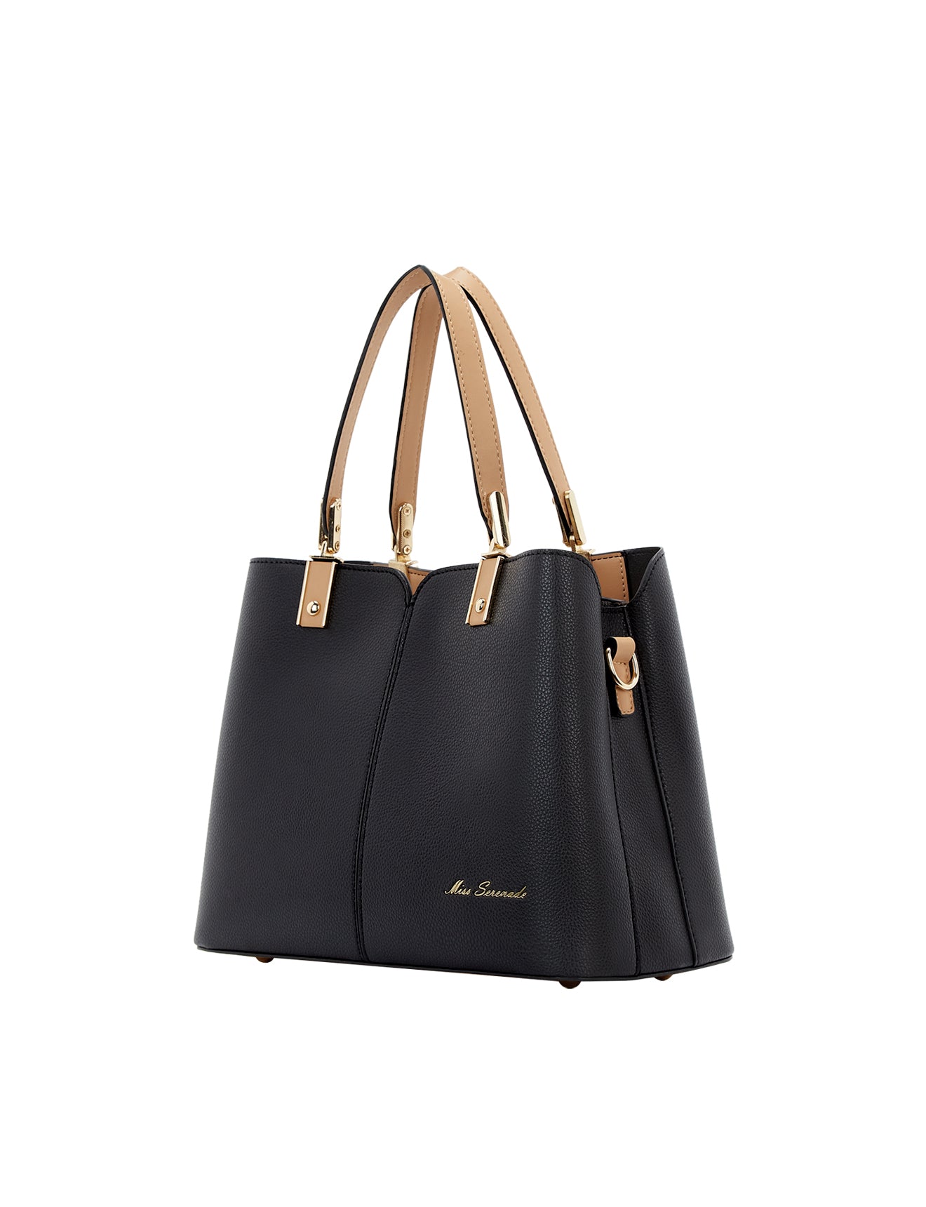 CHANTAL VEGANE TASCHE MIT DREI FÄCHERN - SCHWARZ/KAMEL