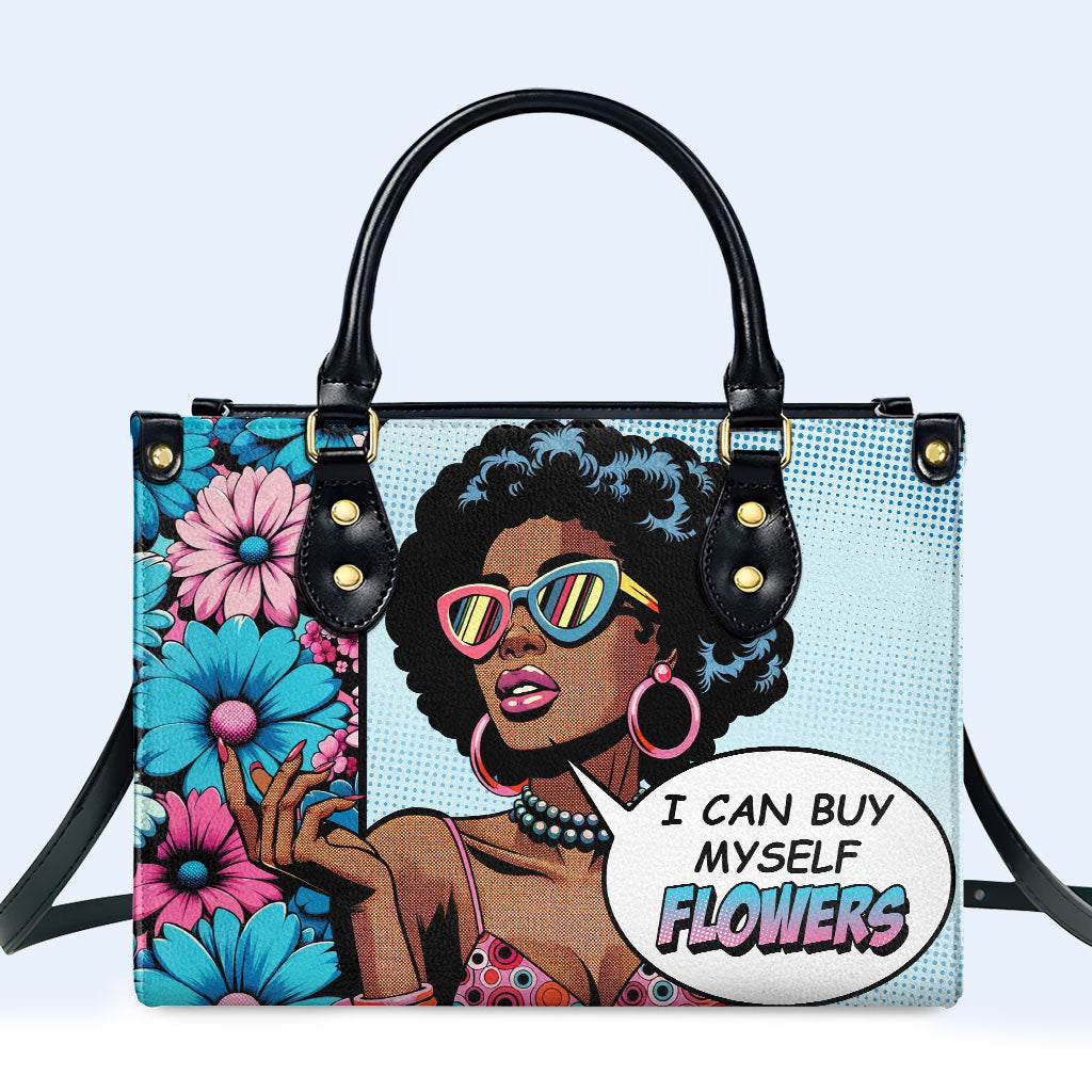 Ich kann mir Blumen kaufen - Personalisierte Lederhandtasche - buyf01