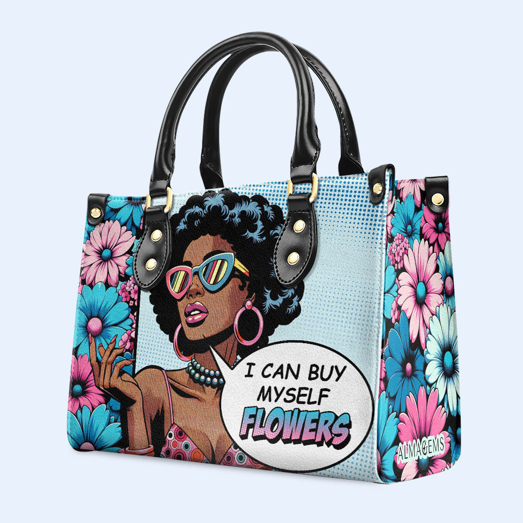 Ich kann mir Blumen kaufen - Personalisierte Lederhandtasche - buyf01
