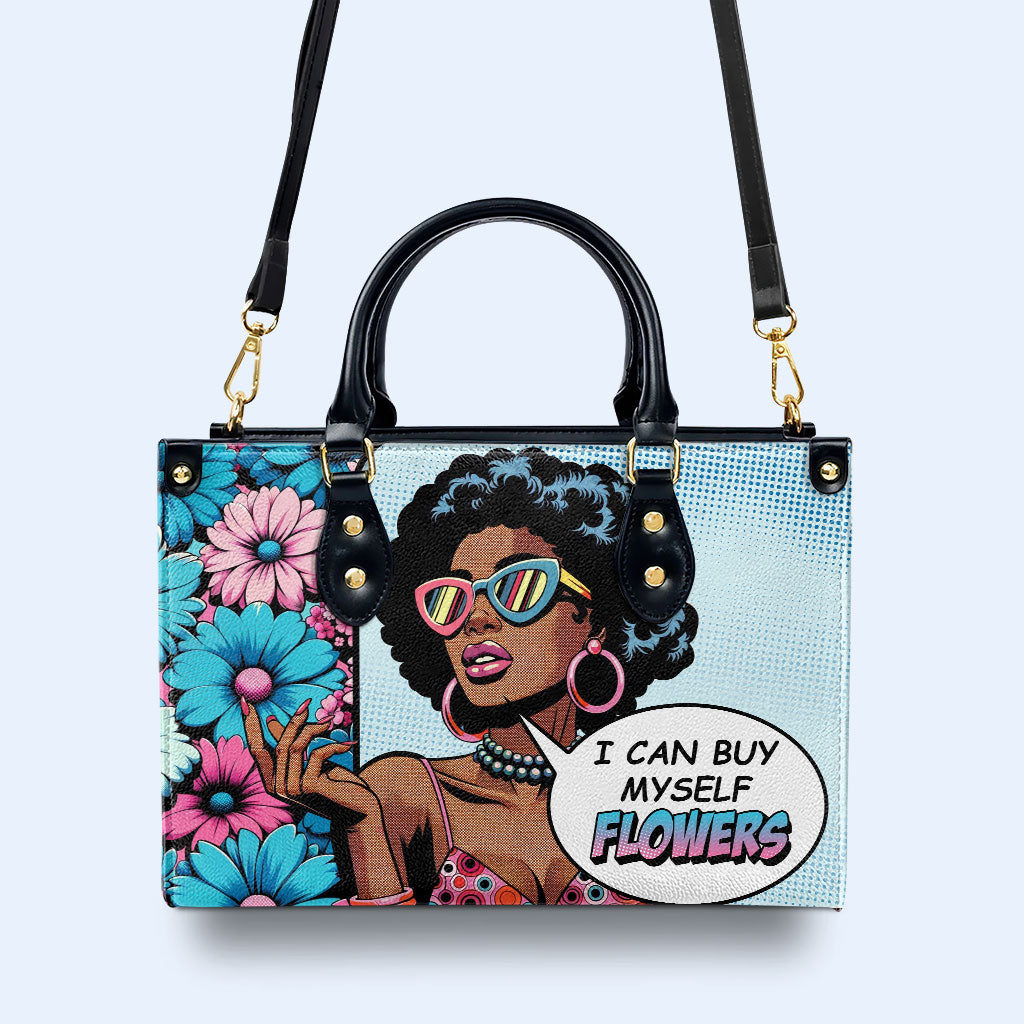 Ich kann mir Blumen kaufen - Personalisierte Lederhandtasche - buyf01