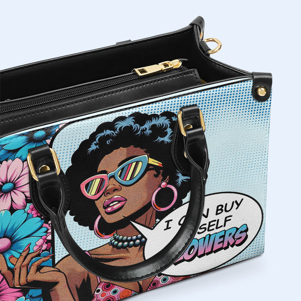 Ich kann mir Blumen kaufen - Personalisierte Lederhandtasche - buyf01