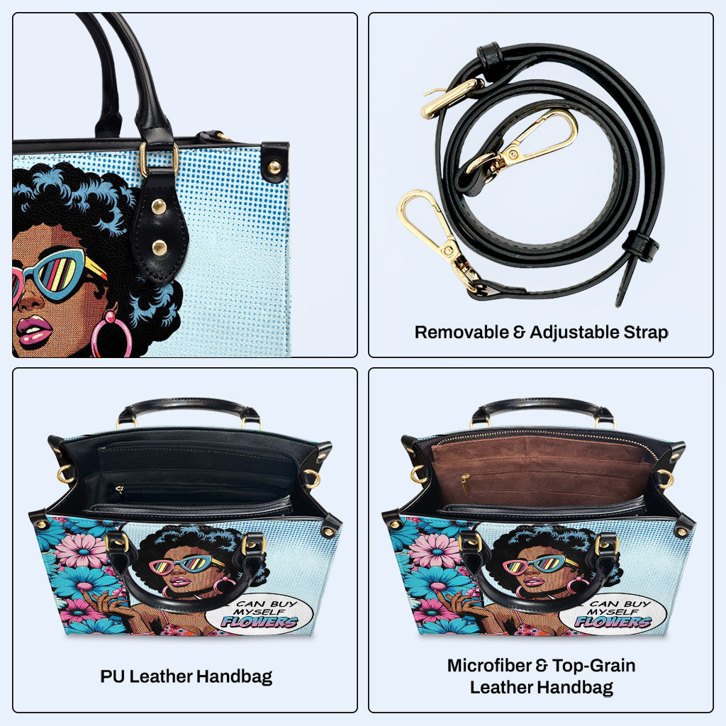 Ich kann mir Blumen kaufen - Personalisierte Lederhandtasche - buyf01