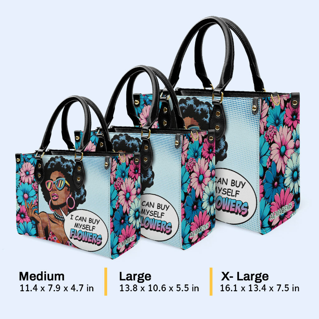 Ich kann mir Blumen kaufen - Personalisierte Lederhandtasche - buyf01