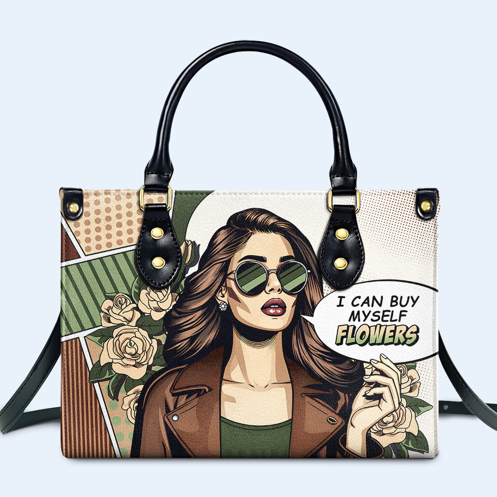 Ich kann mir Blumen kaufen - Personalisierte Lederhandtasche - buyf02